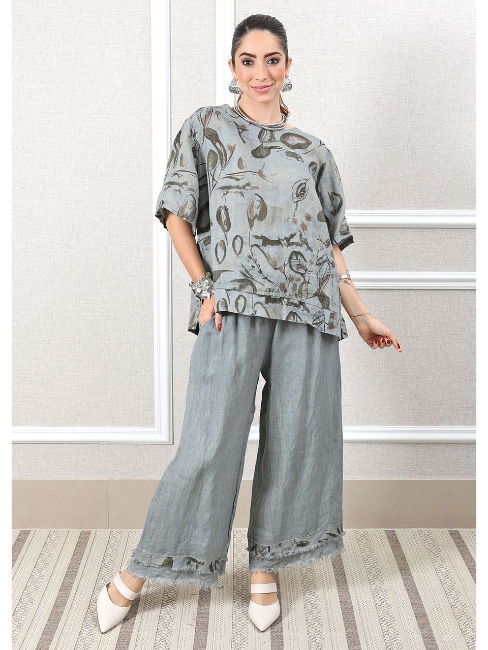 Conjunto Carla Linho Italiano Cinza