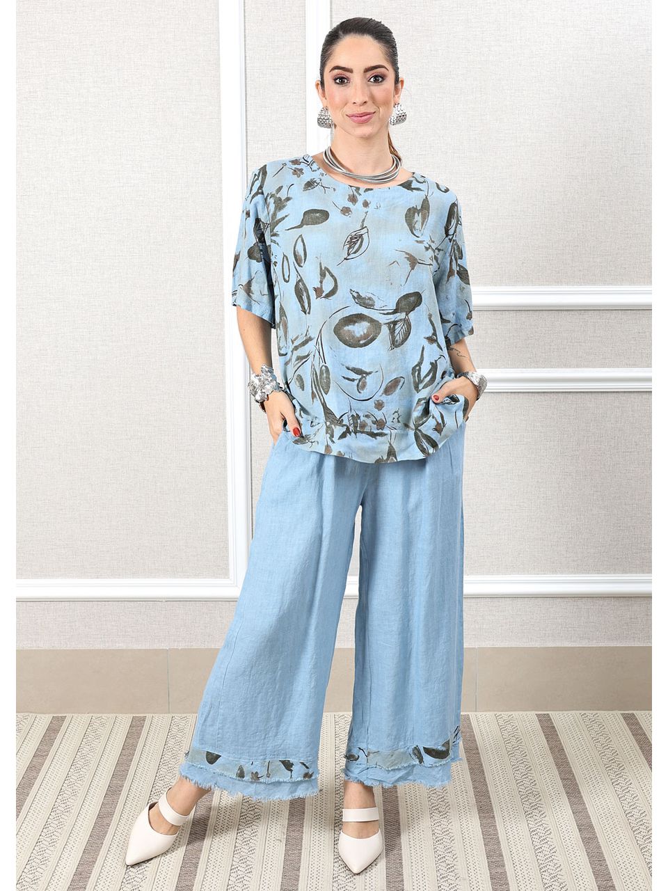 Conjunto Carla Linho Italiano Azul Jeans