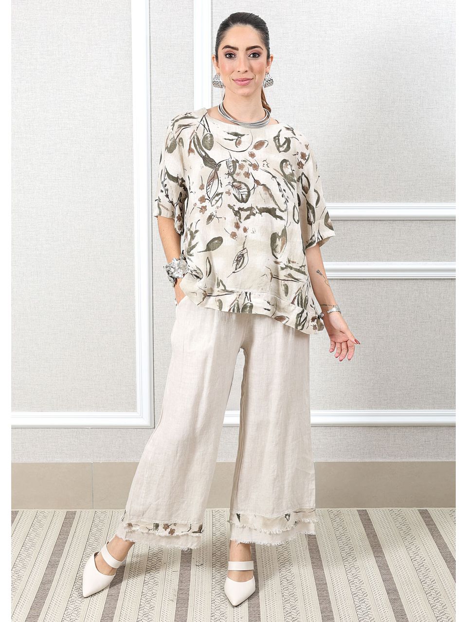 Conjunto Carla Linho Italiano Bege