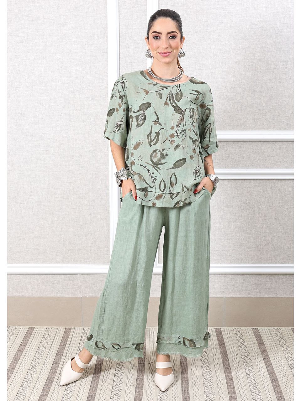 Conjunto Carla Linho Italiano Verde Menta
