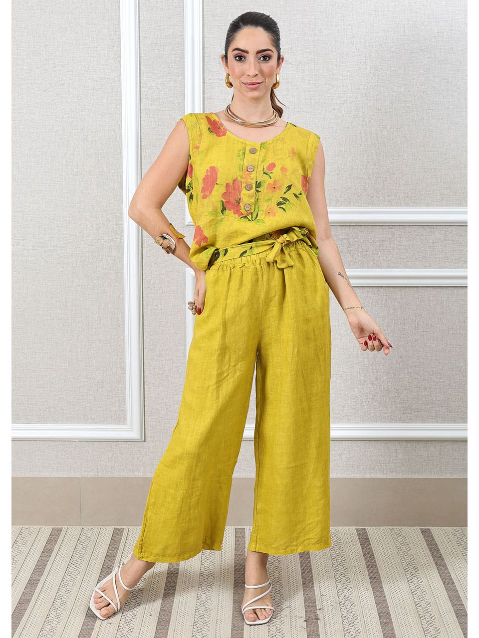 Conjunto Rebeca Linho Italiano Mostarda 