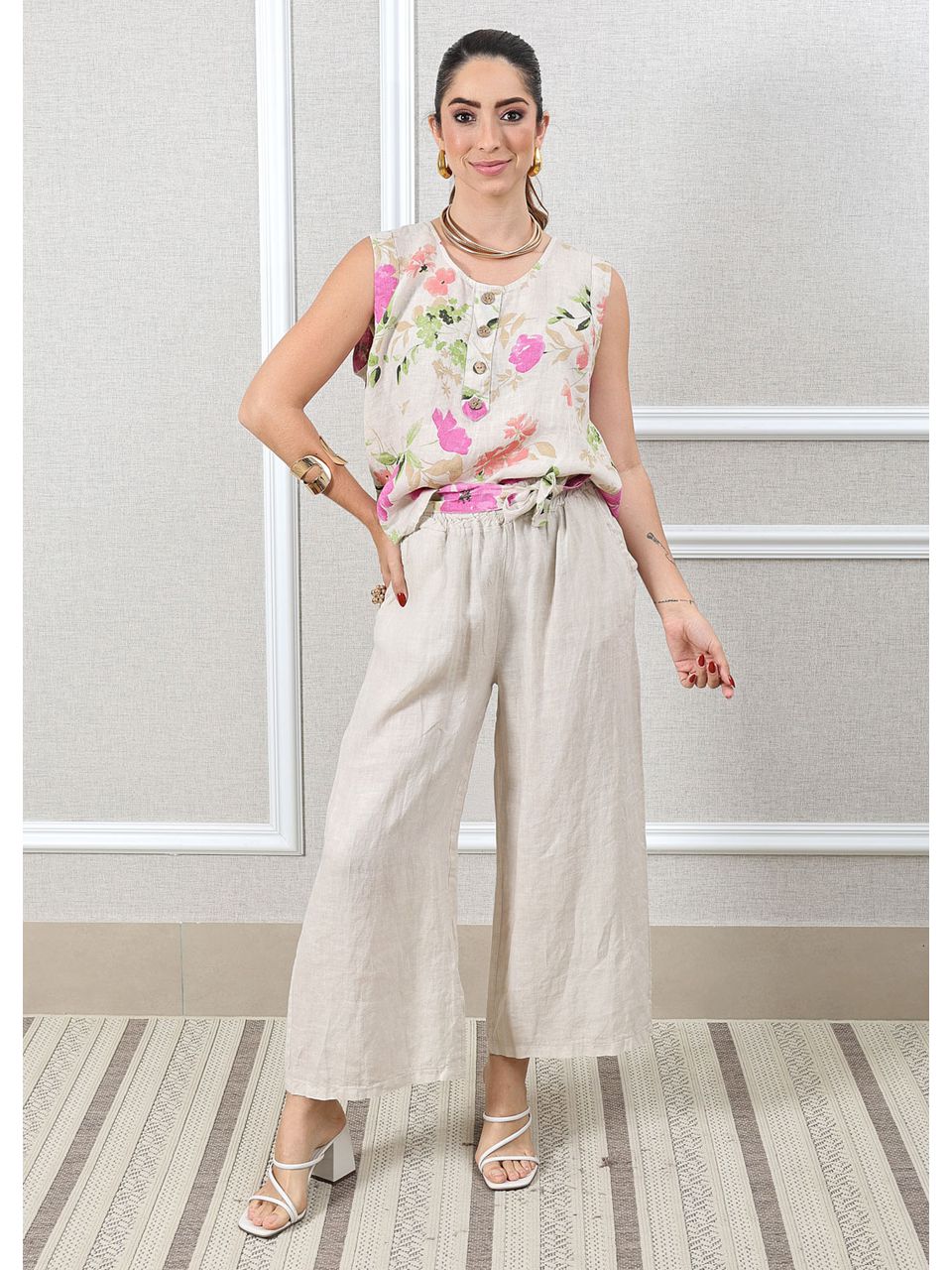 Conjunto Rebeca Linho Italiano Bege