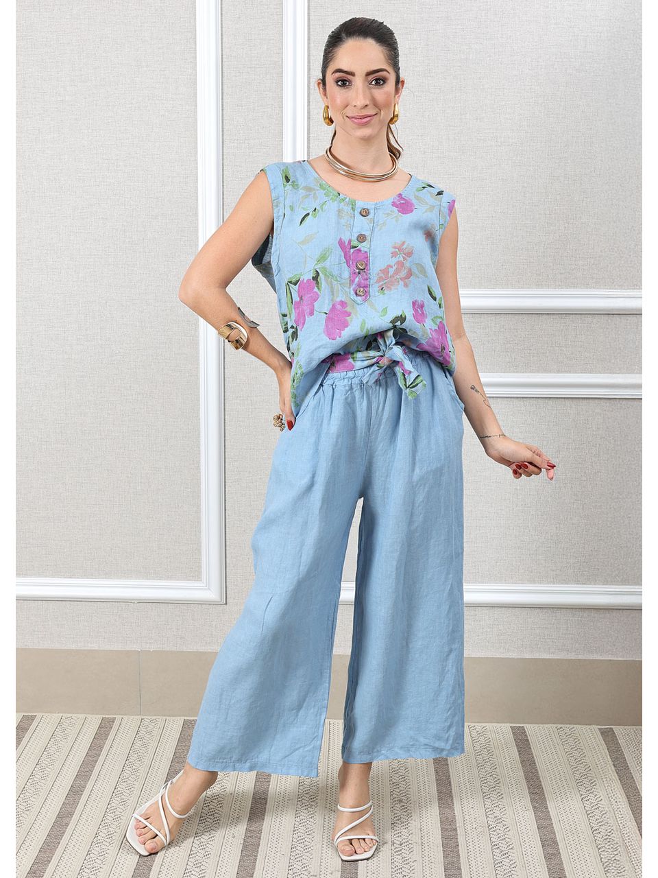 Conjunto Rebeca Linho Italiano Azul Jeans