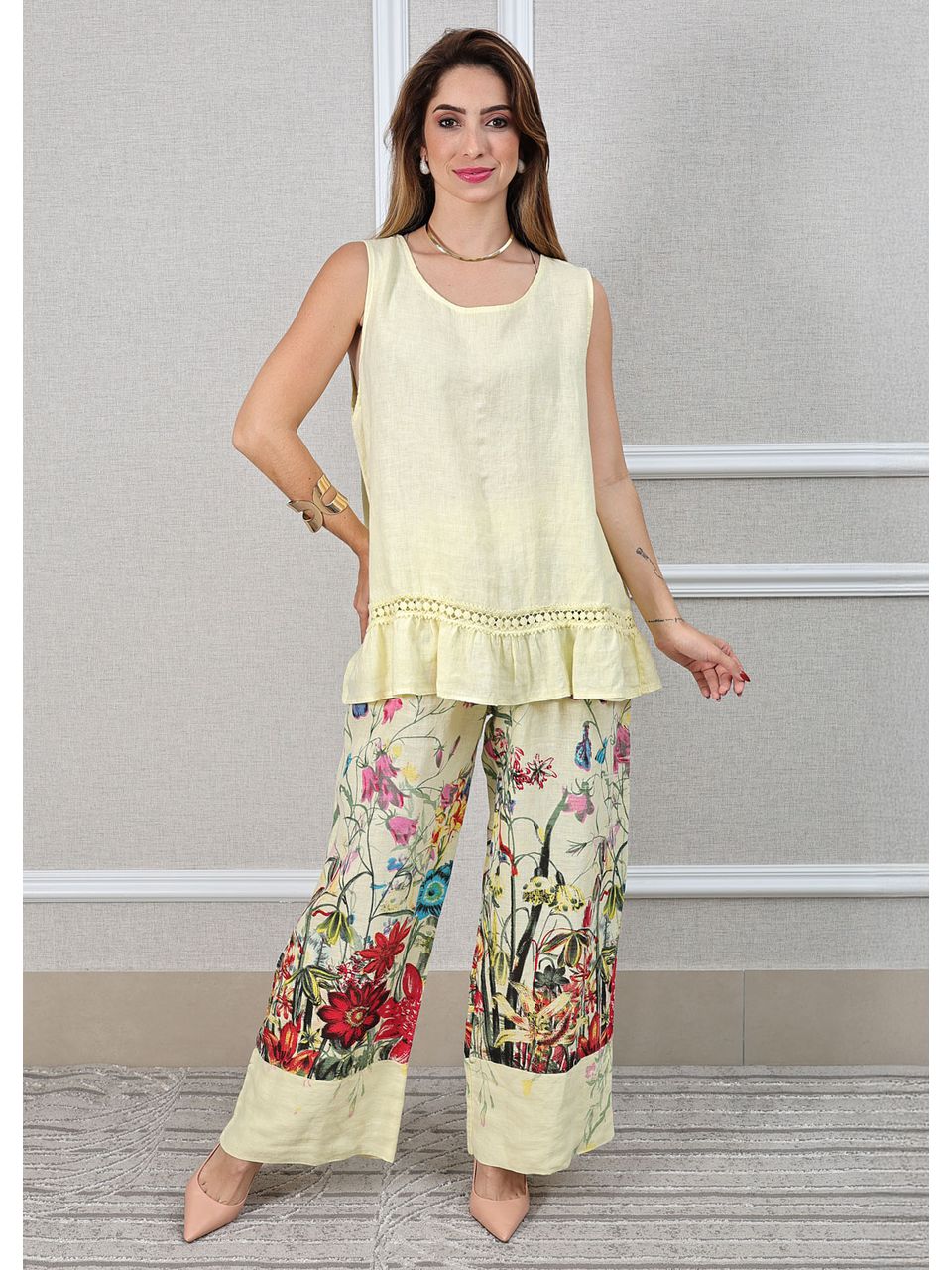 Conjunto Catarina Linho Italiano Amarelo 