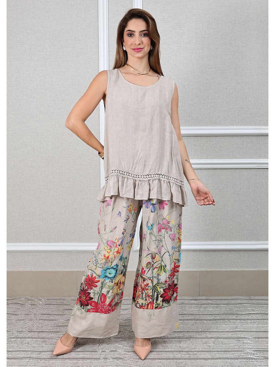Conjunto Catarina Linho Italiano Bege