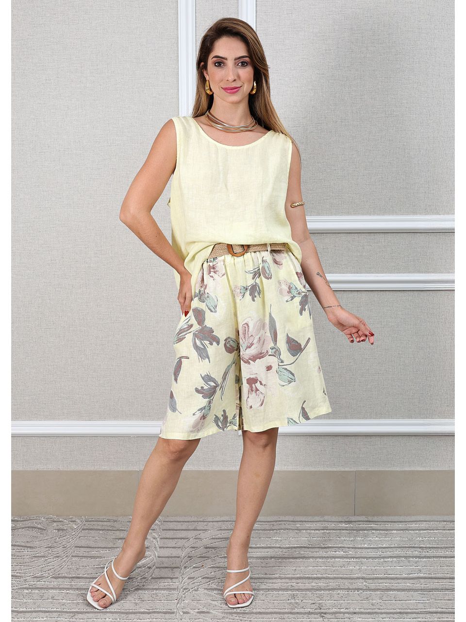 Conjunto Livia Linho Italiano Amarelo 