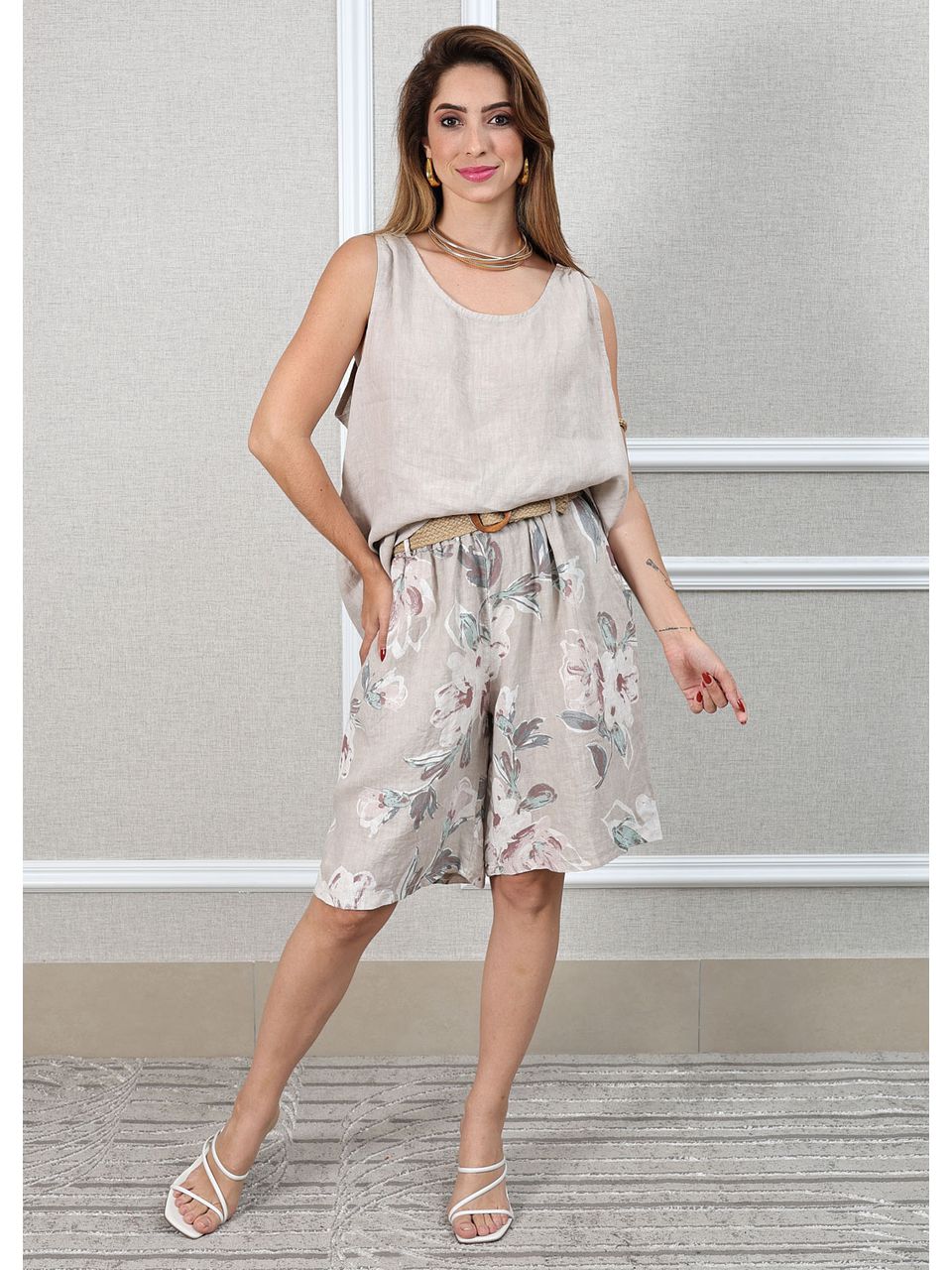 Conjunto Livia Linho Italiano Bege