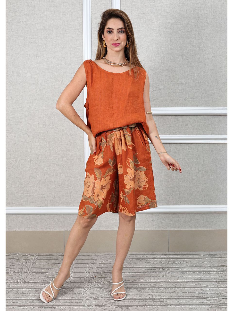 Conjunto Livia Linho Italiano Terracota