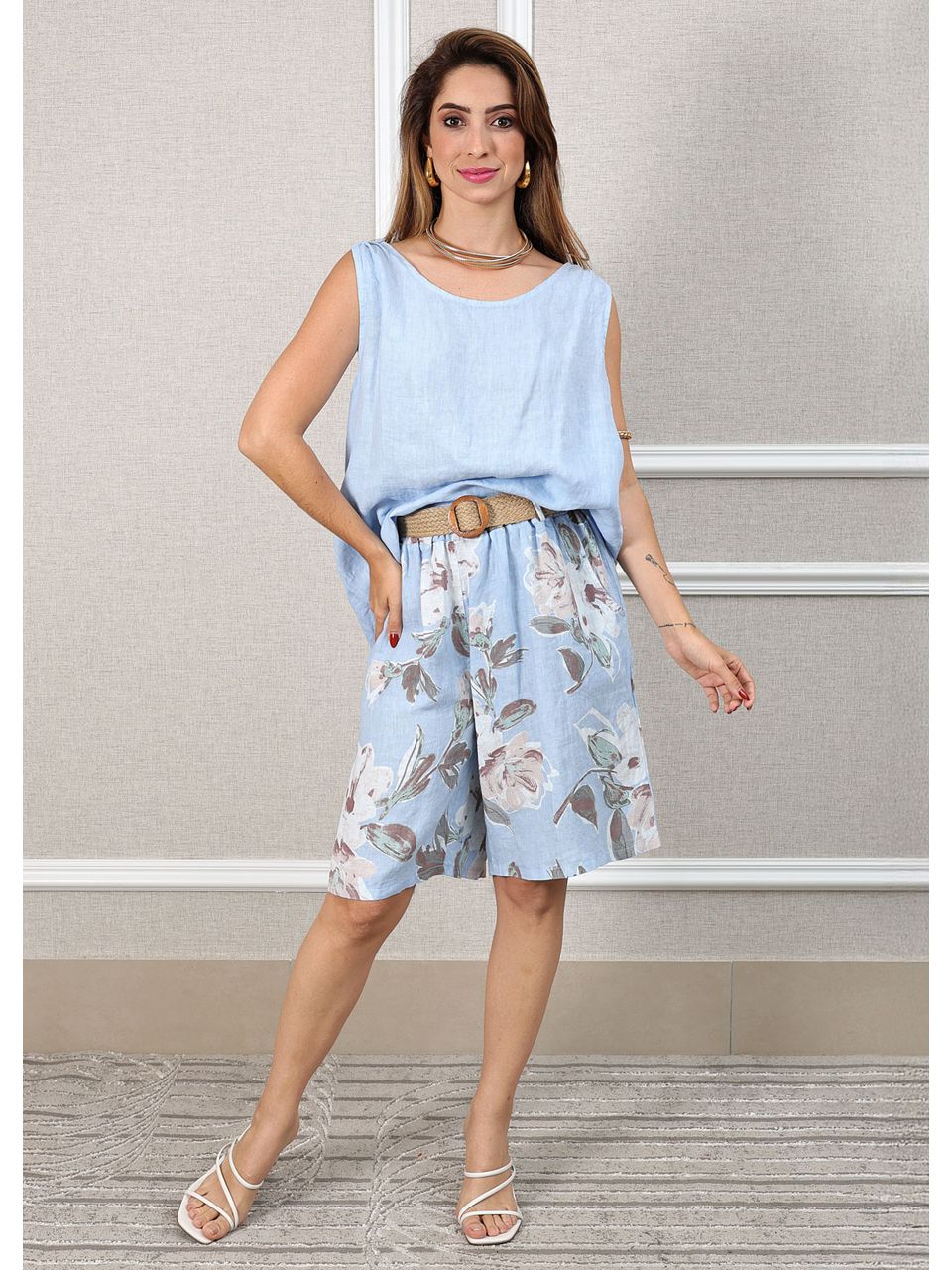 Conjunto Livia Linho Italiano Azul Bebe