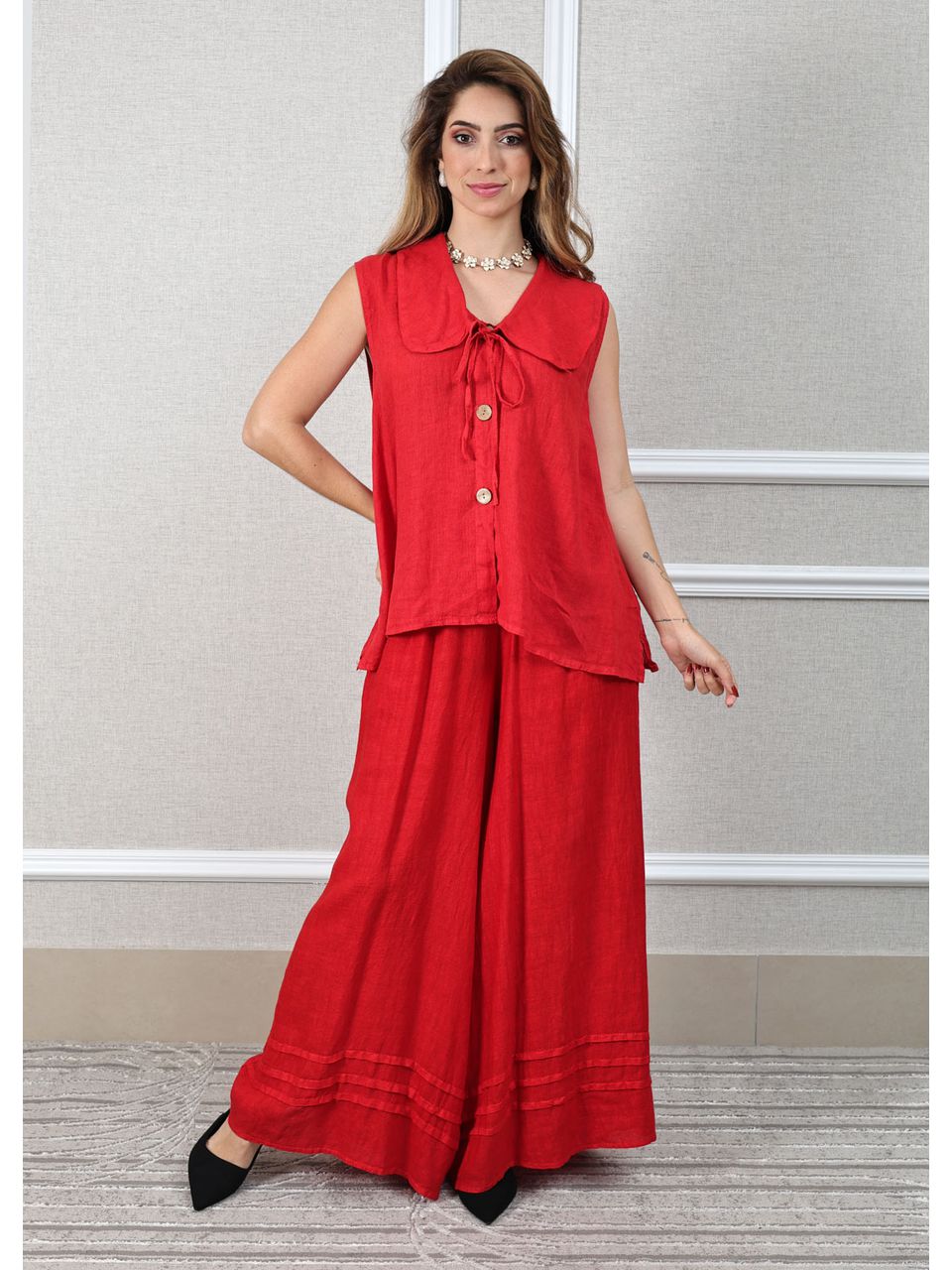Conjunto Manuela Linho Italiano Vermelho