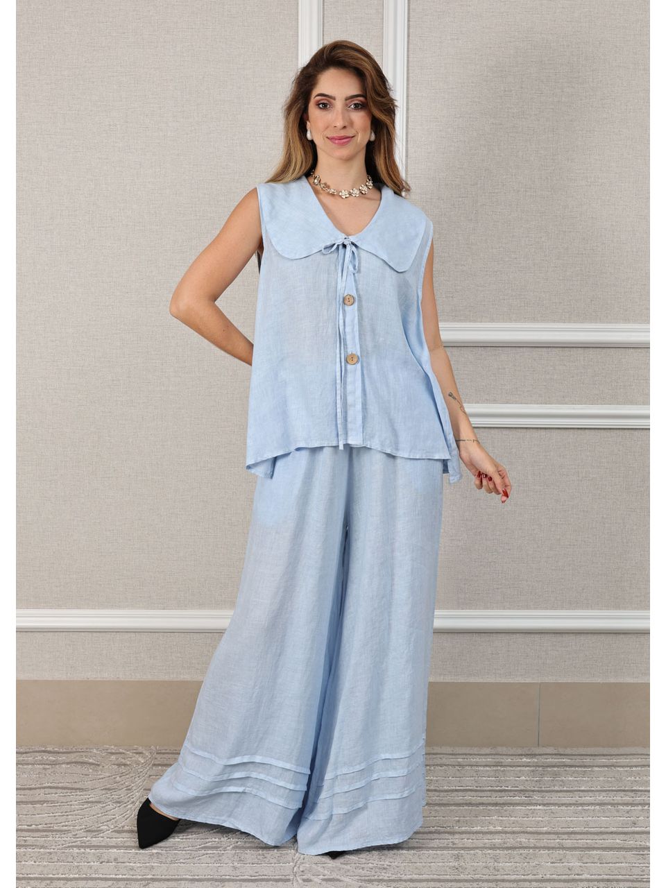 Conjunto Manuela Linho Italiano Azul Bebe