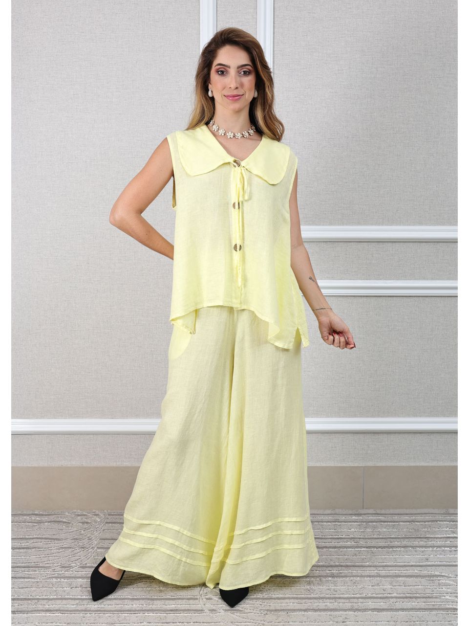 Conjunto Manuela Linho Italiano Amarelo