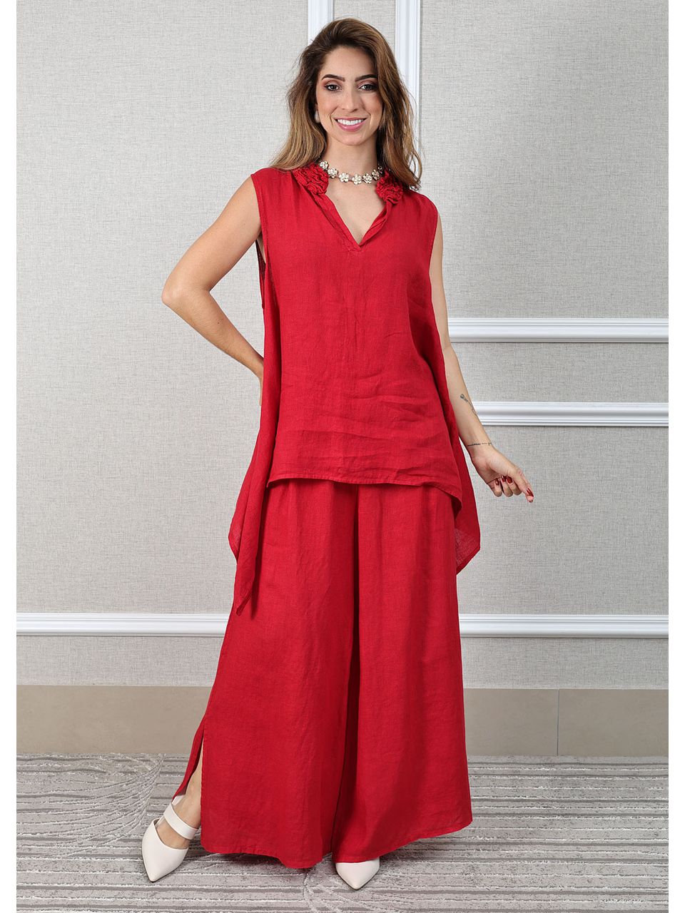Vestido Elisa Linho Italiano Caramelo .