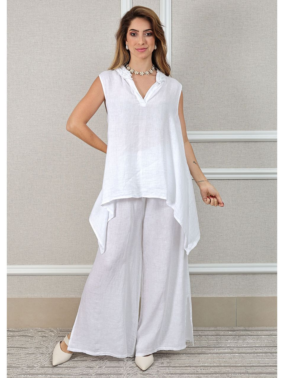 Vestido Elisa Linho Italiano Cinza .