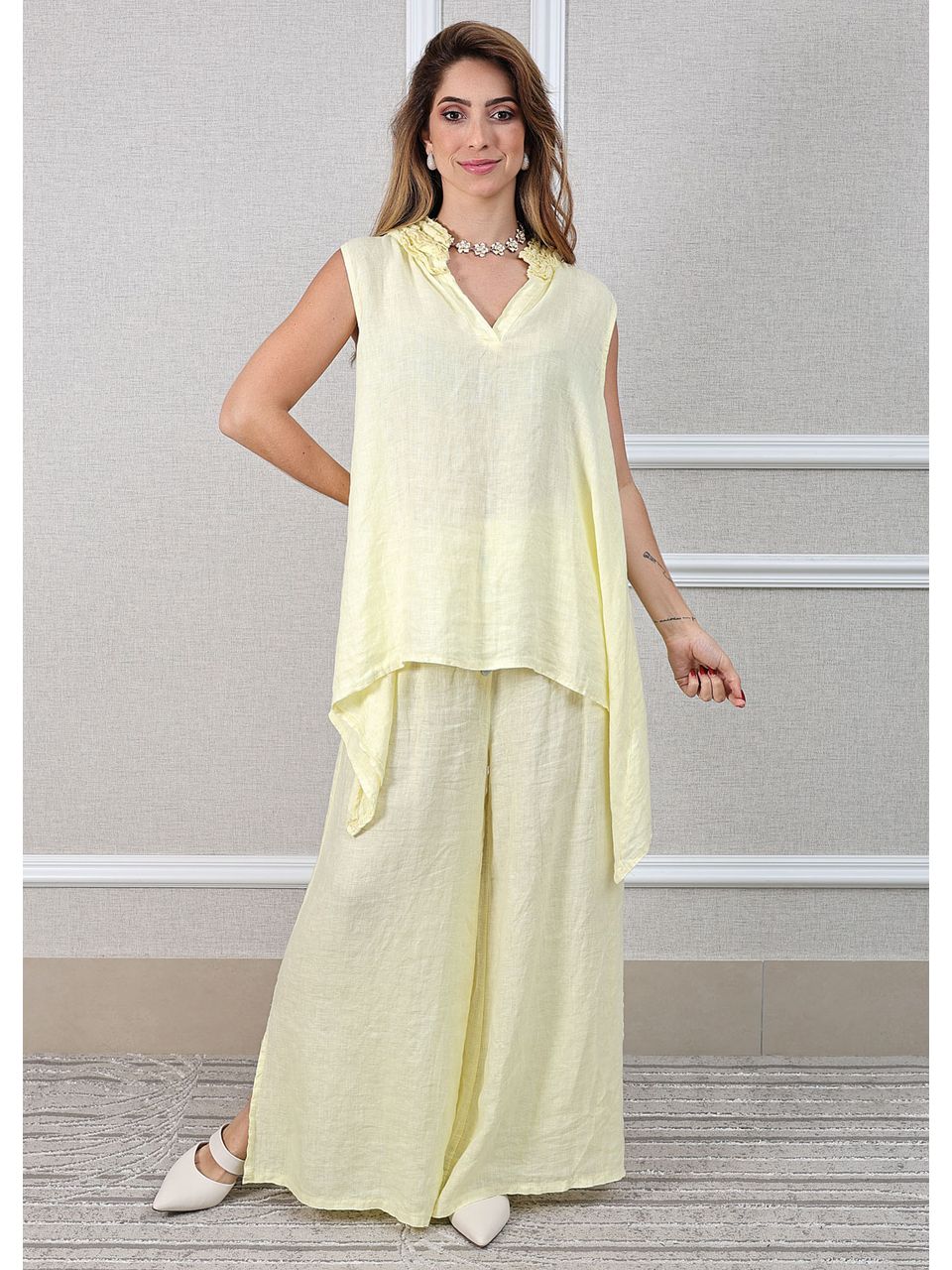 Conjunto Fabi Linho Italiano Amarelo