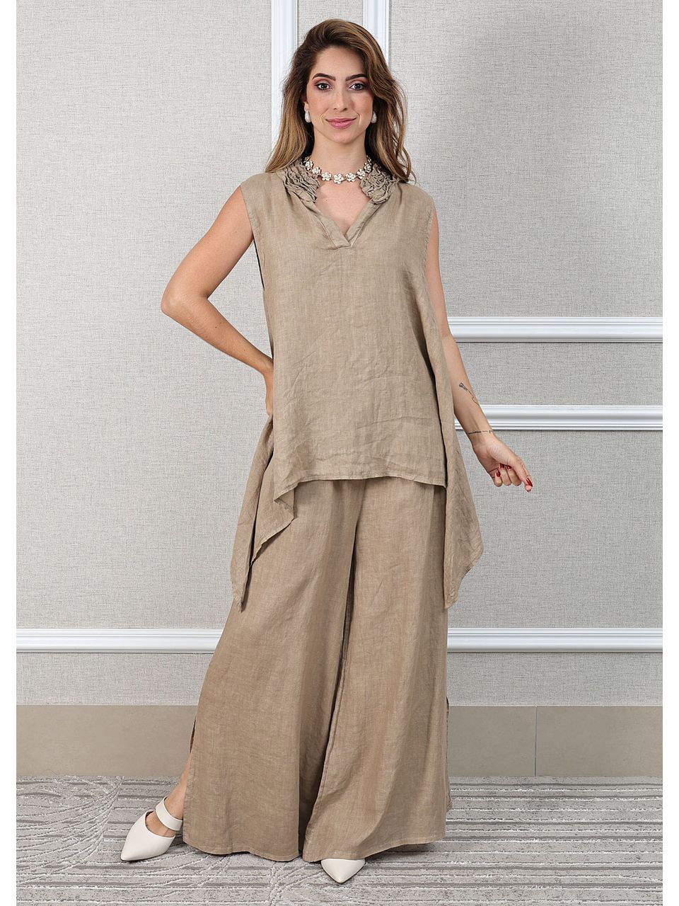 Conjunto Fabi Linho Italiano Cappuccino