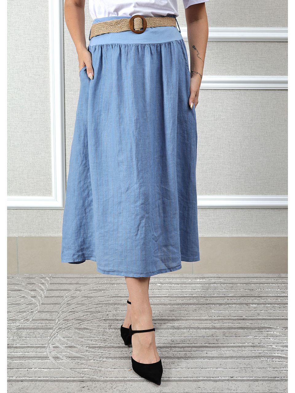 Saia Eulalia Linho Italiano Azul Jeans