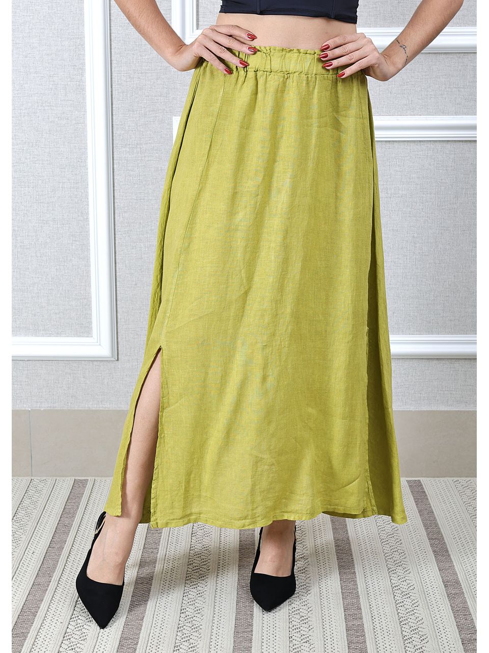 Saia Melissa Linho Italiano Verde Pistache