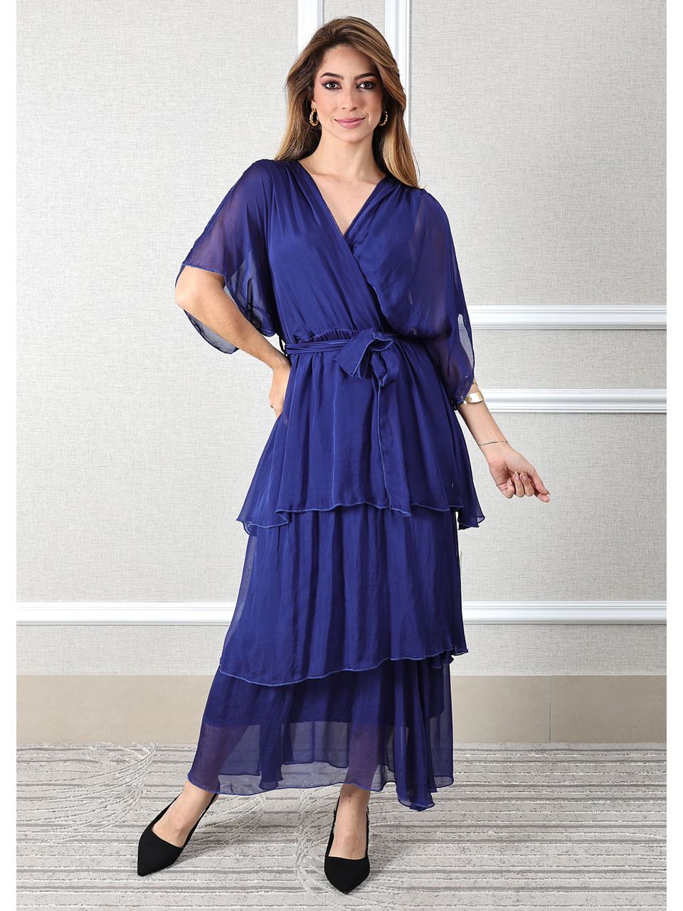 Vestido Stella Seda Italiana Azul Royal .