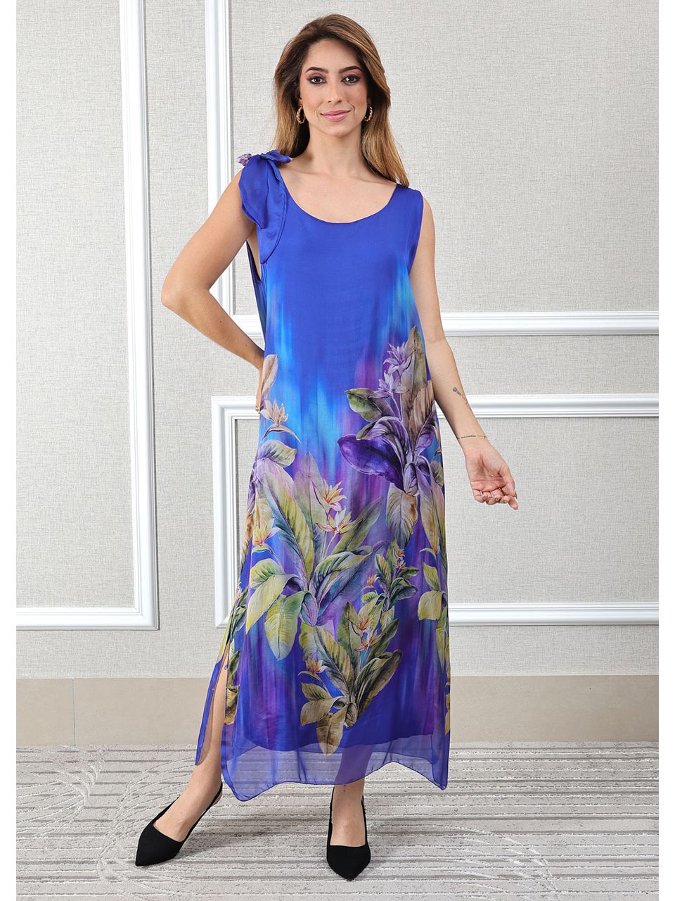 Vestido Luna Seda Italiana Azul Royal .