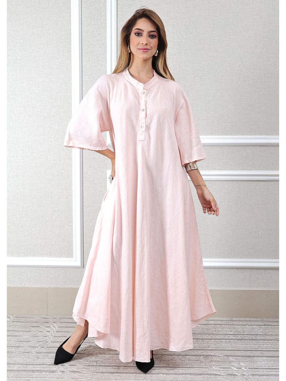 Tunica Nora Linho Italiano Rosa Bebe .