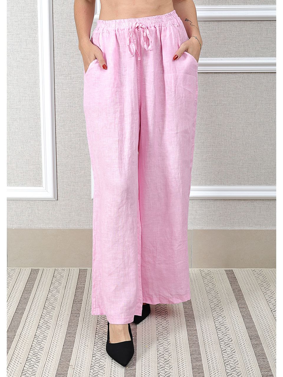Calça Heloisa Linho Italiano Rosa Bebe