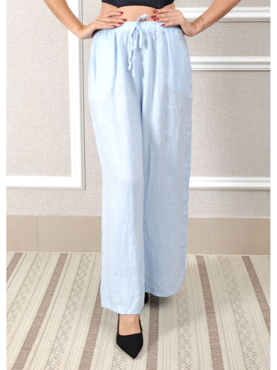 Calça Heloisa Linho Italiano Azul Bebe