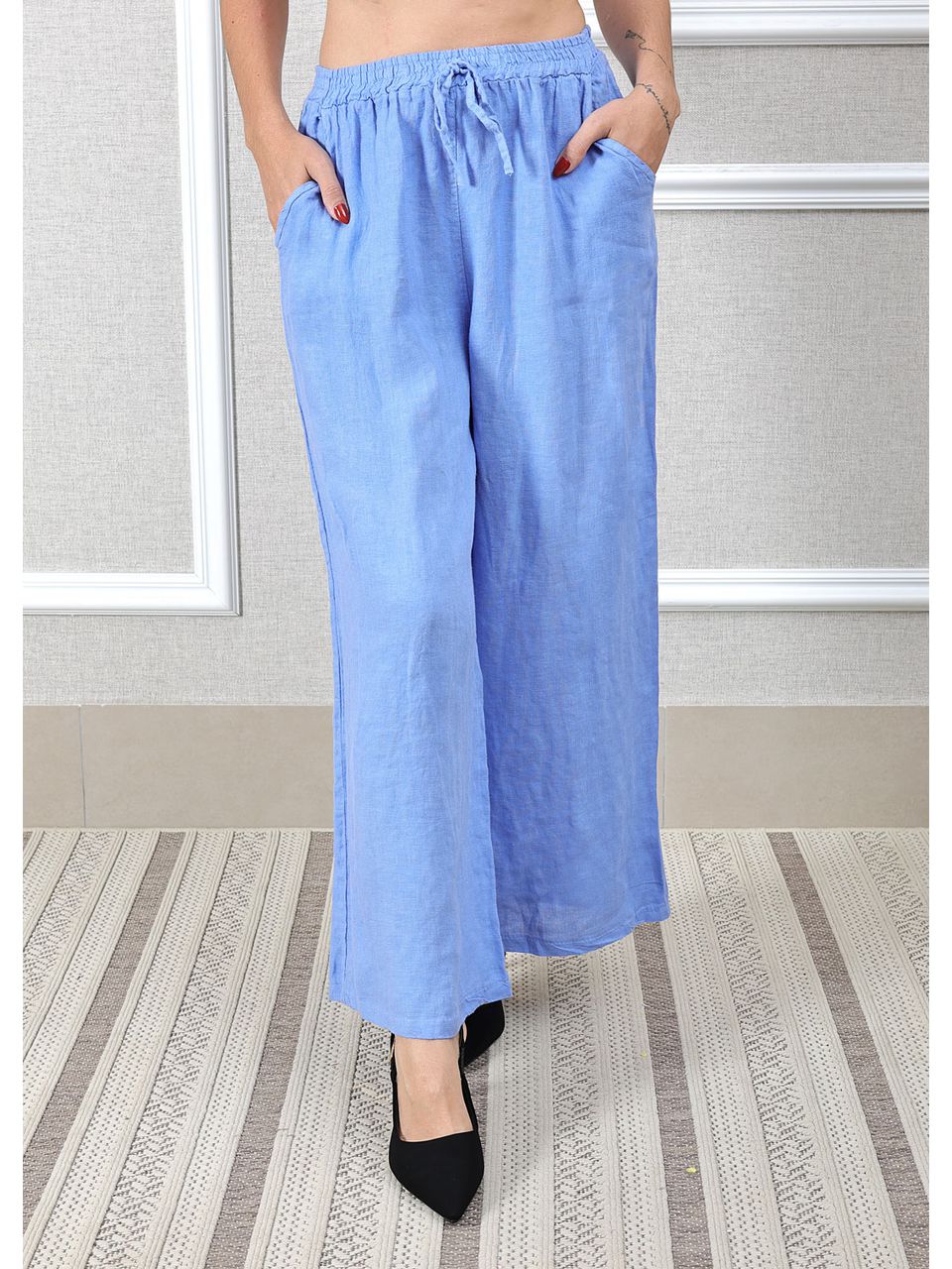 Calça Heloisa Linho Italiano Azul Hortência