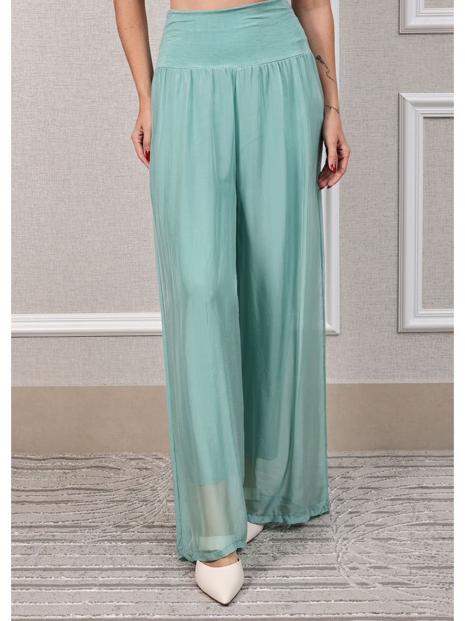 Calça Louise Seda Italiana Verde Água