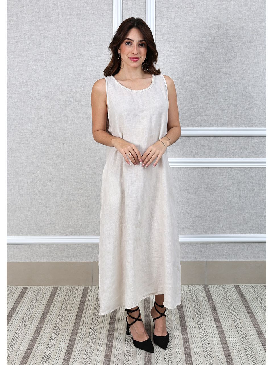 Vestido Eliane Linho Italiano Bege