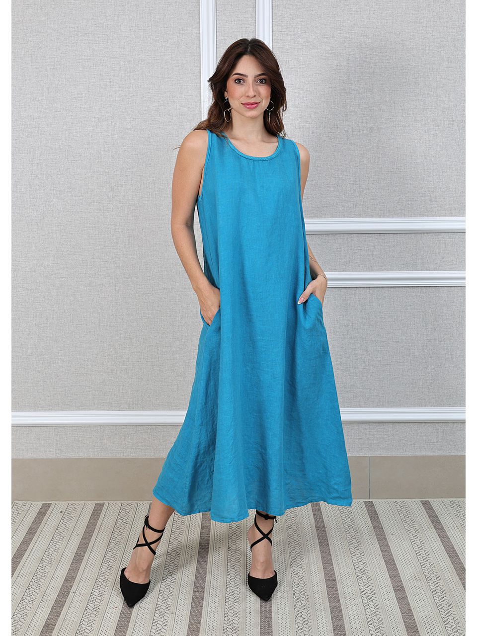 Vestido Eliane Linho Italiano Petróleo