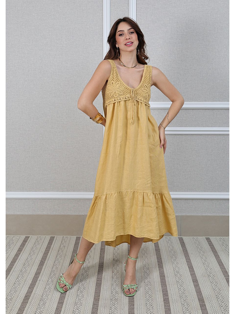 Vestido Barbara Linho Italiano Caramelo