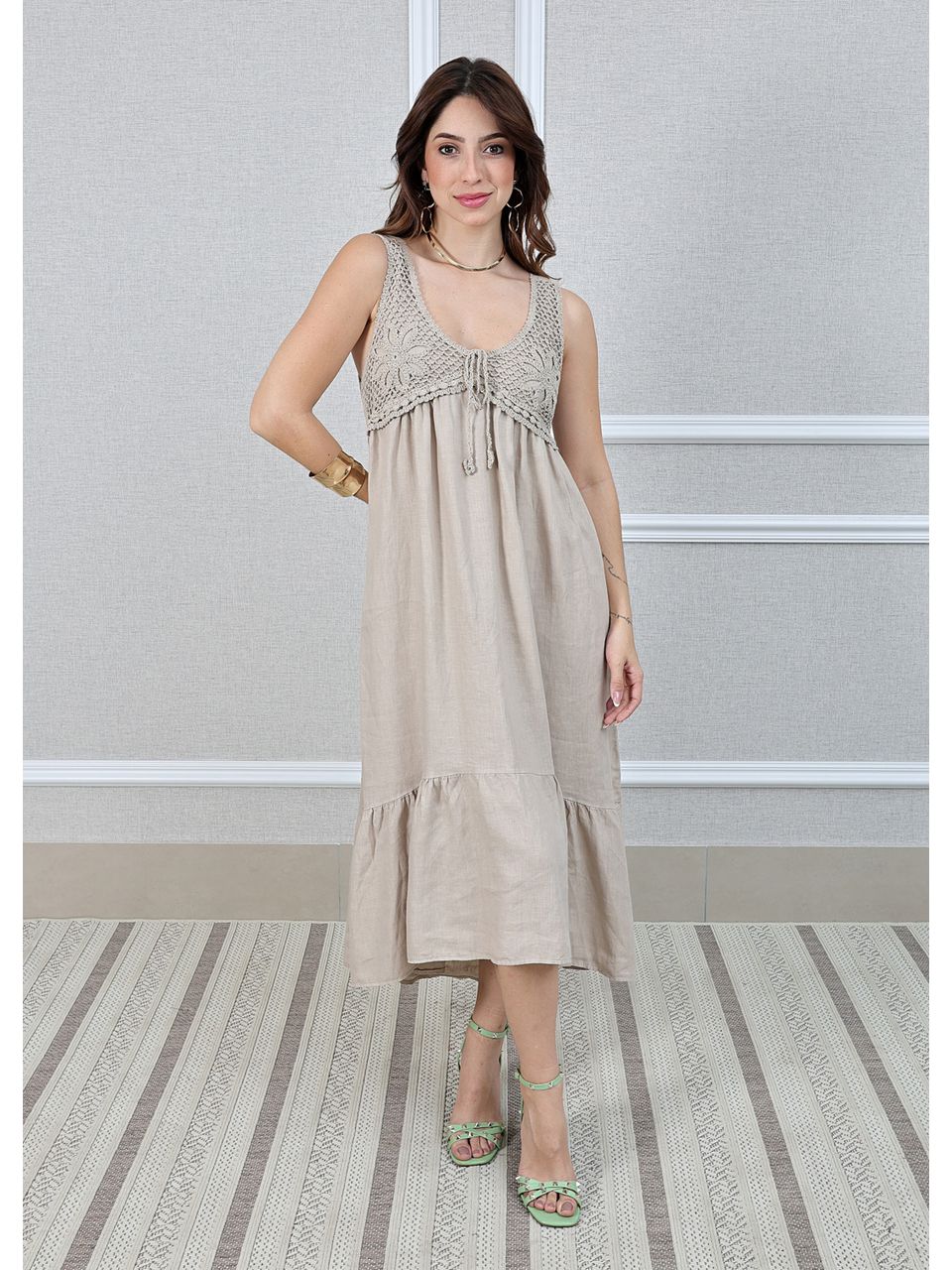 Vestido Barbara Linho Italiano Bege 