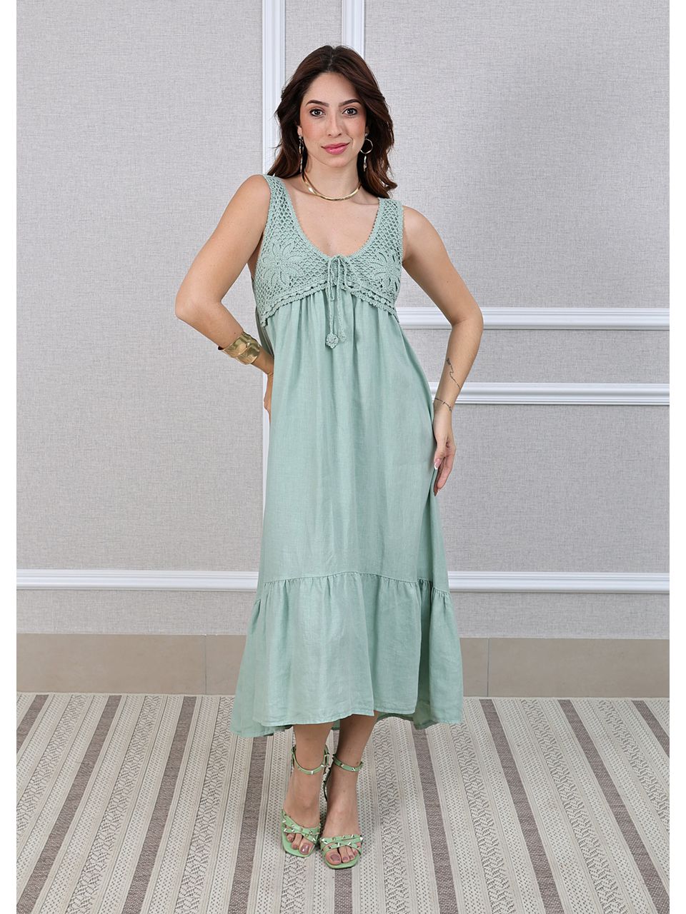 Vestido Barbara Linho Italiano Verde Água