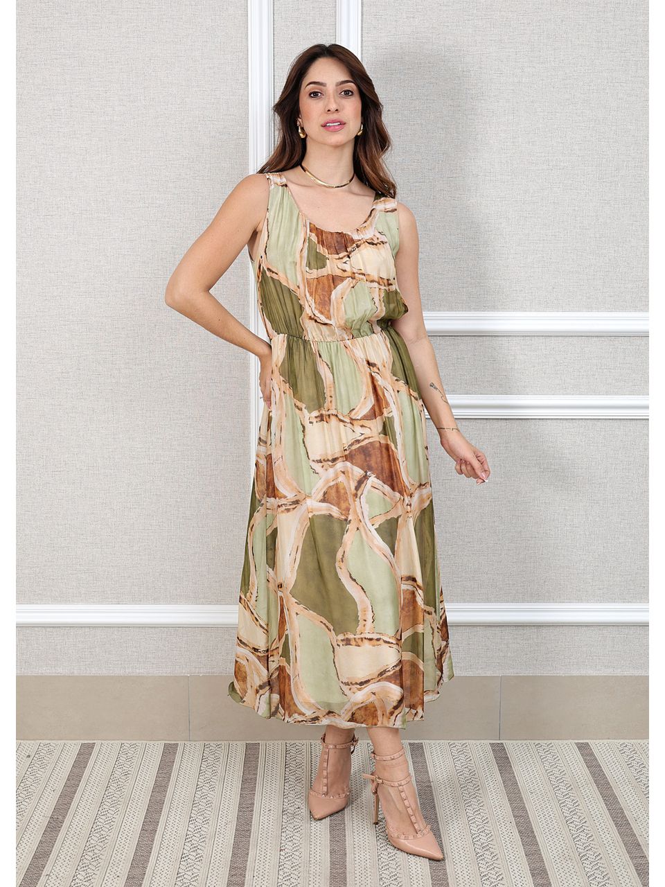 Vestido Mármore Seda Italiana Militar