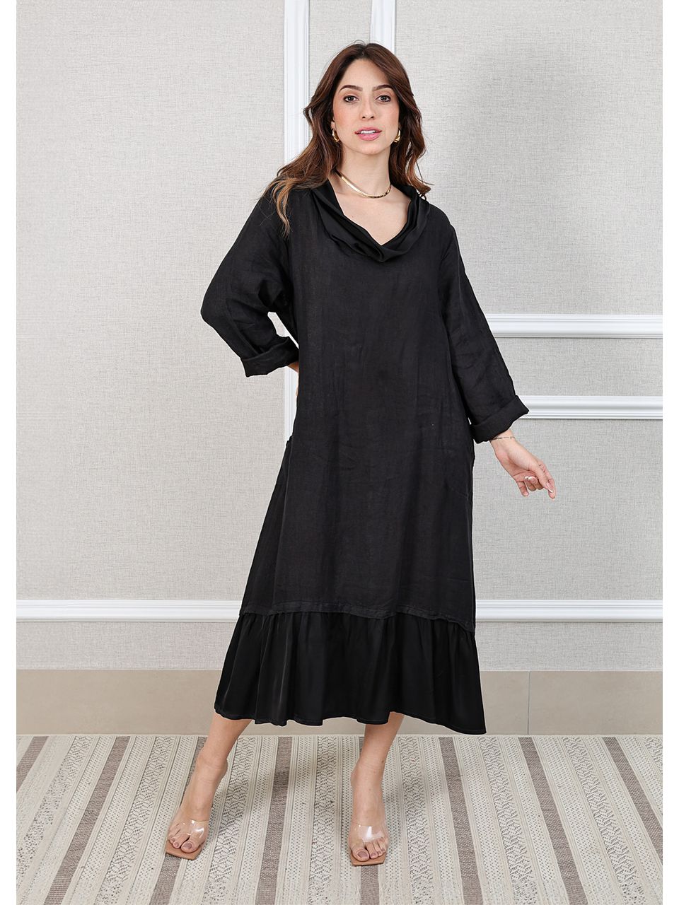 Vestido Leticia Linho Italiano Preto