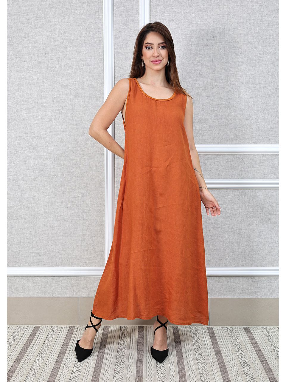 Vestido Eliane Linho Italiano Terracota