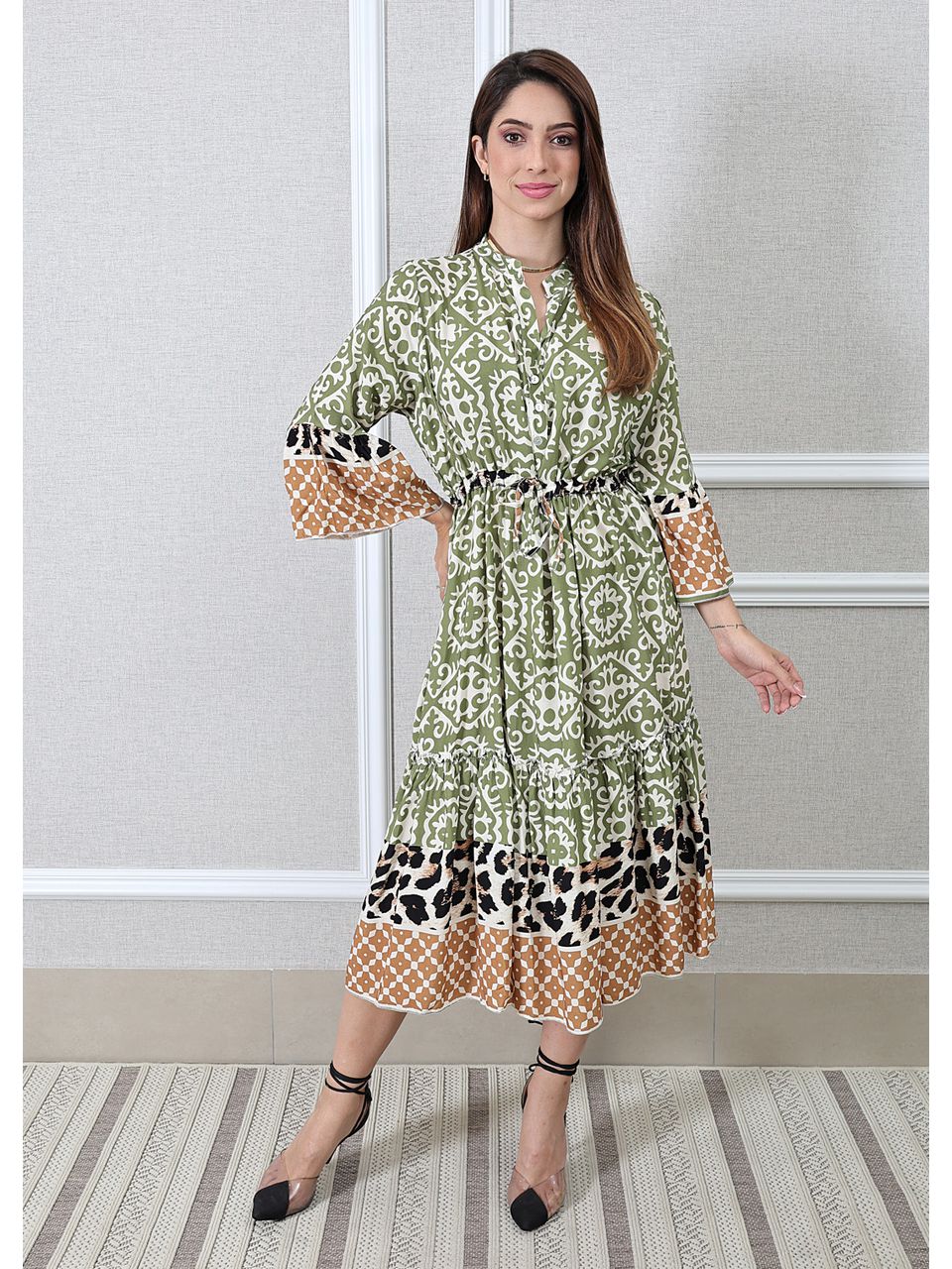 Vestido Daiana Viscose Italiana Verde Militar .