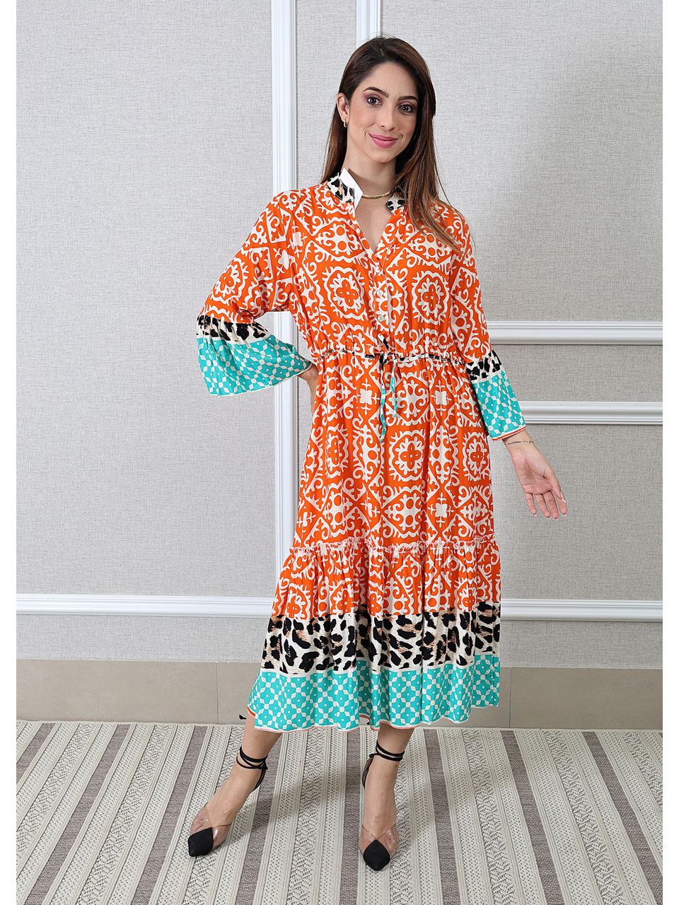 Vestido Daiana Viscose Italiana Laranja .