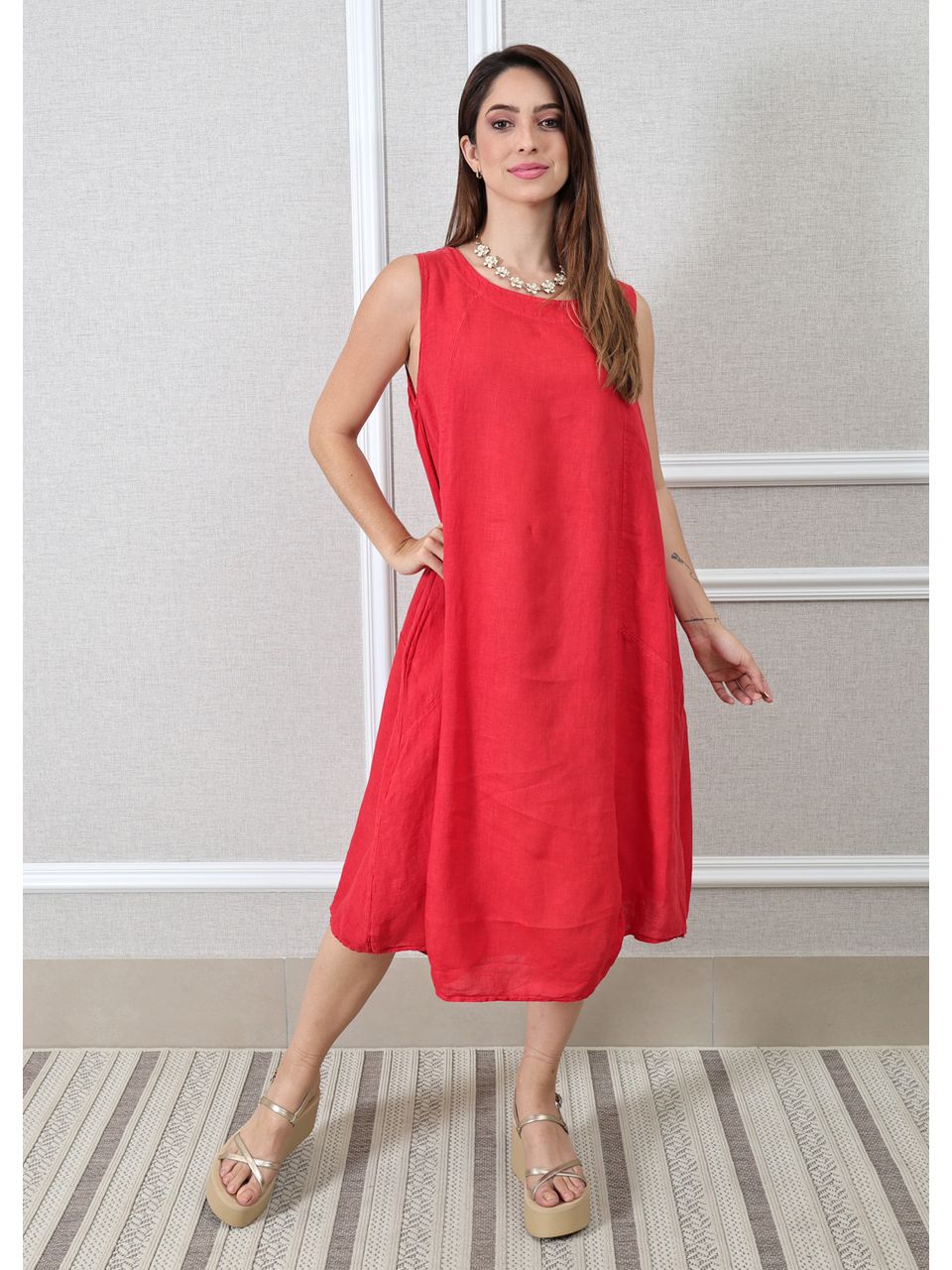 Vestido Analu Linho Italiano Vermelho