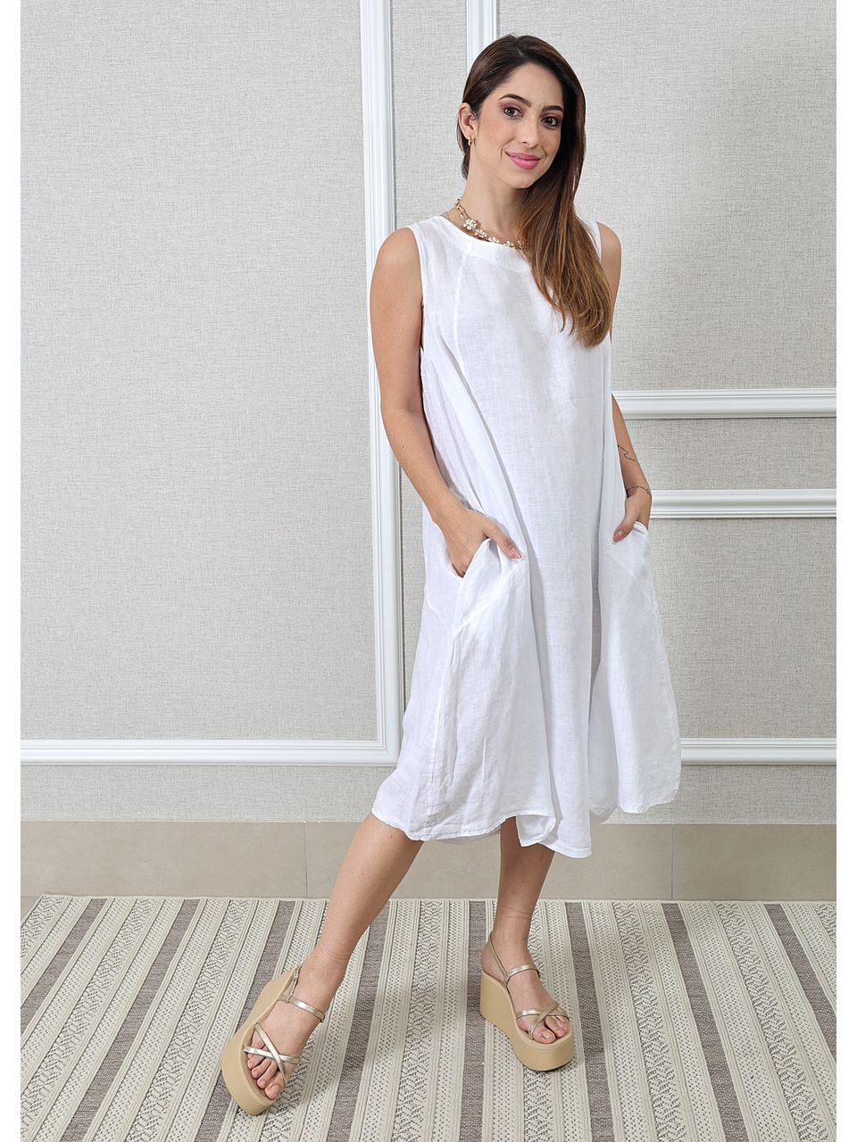 Vestido Analu Linho Italiano Branco