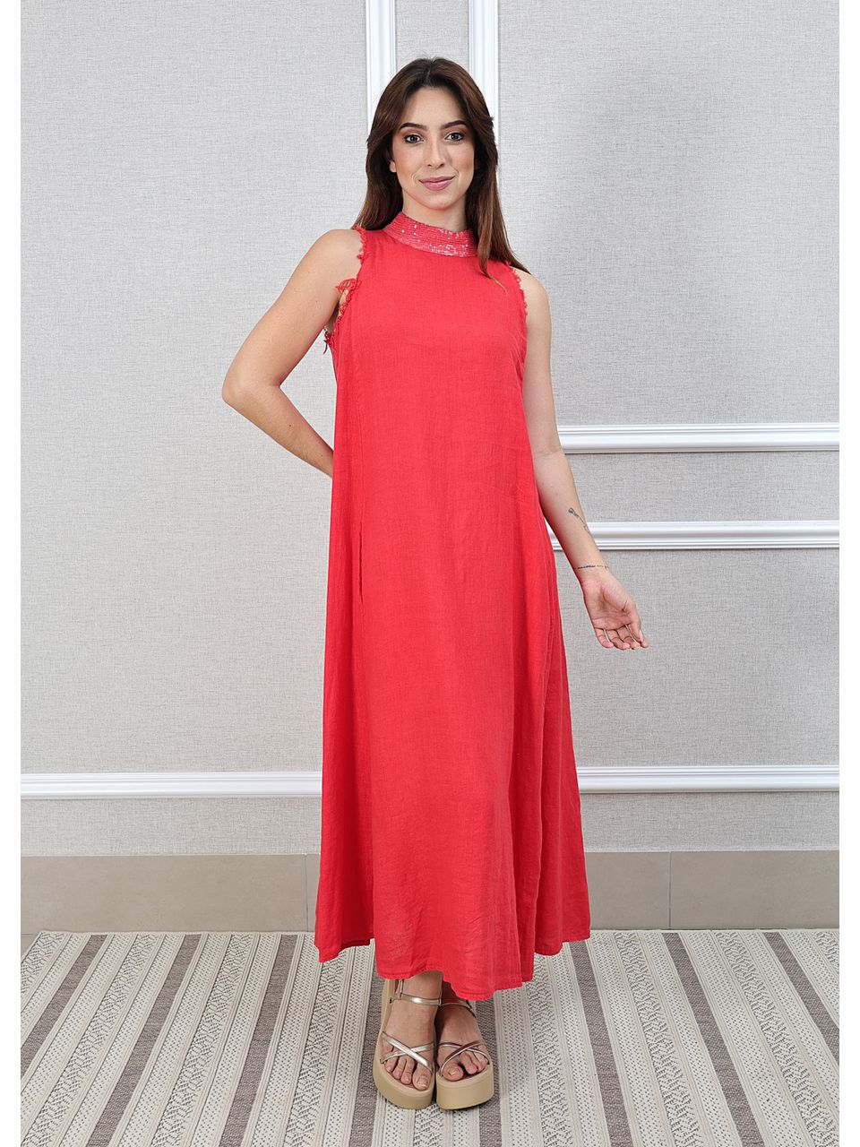 Vestido Maria Linho Italiano Vermelho