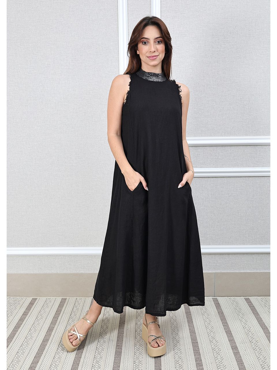 Vestido Maria Linho Italiano Preto