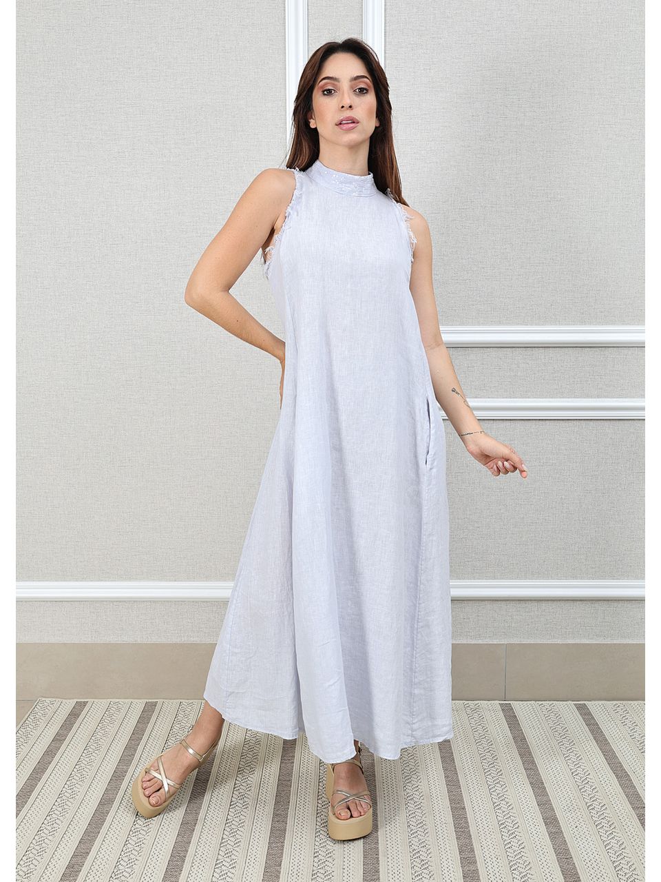 Vestido Maria Linho Italiano Gelo