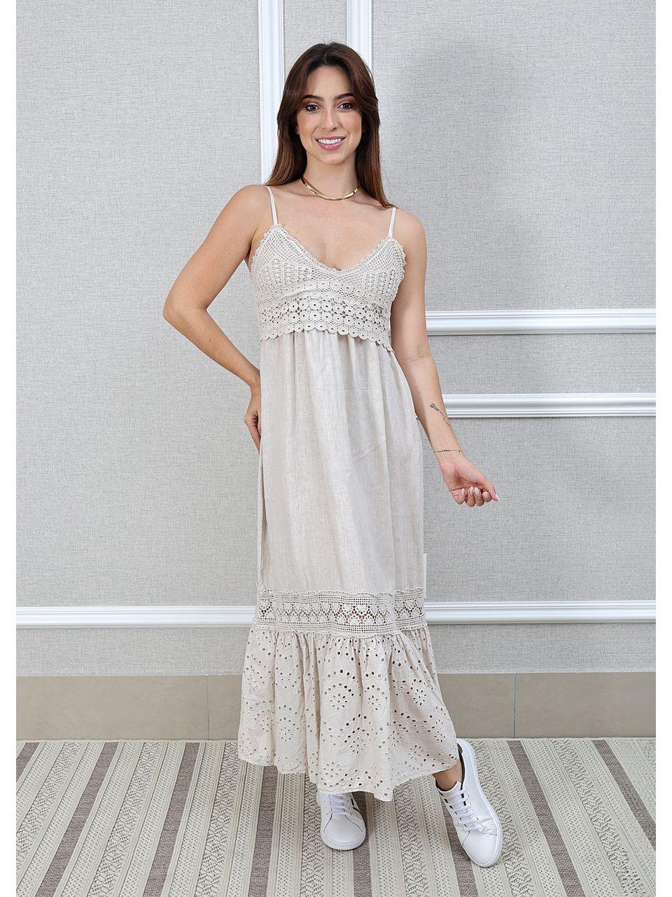 Vestido Francesca Linho Italiano Bege