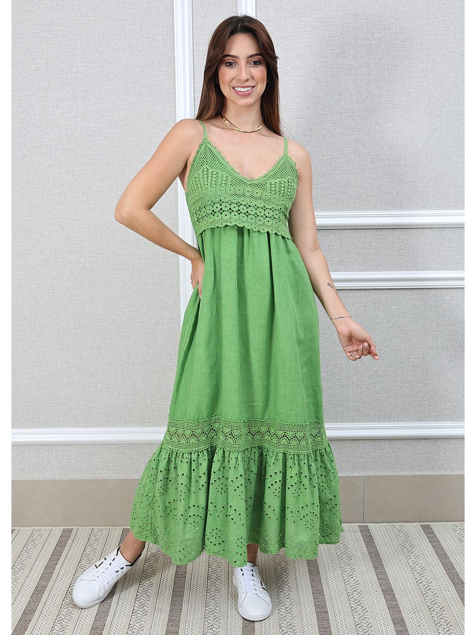 Vestido Francesca Linho Italiano Verde Pistache 