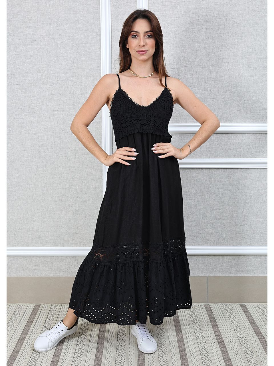 Vestido Francesca Linho Italiano Preto