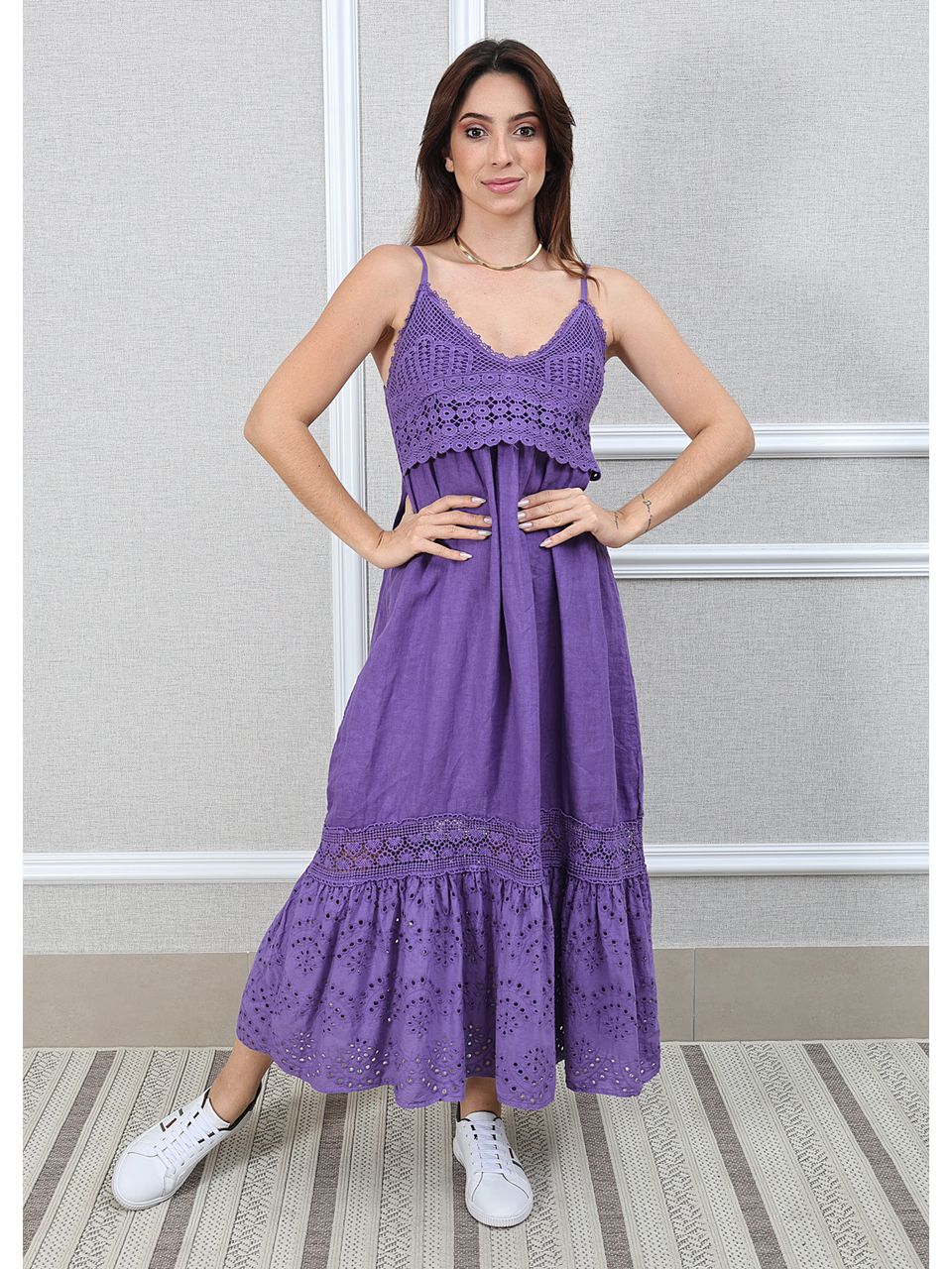Vestido Francesca Linho Italiano Roxo