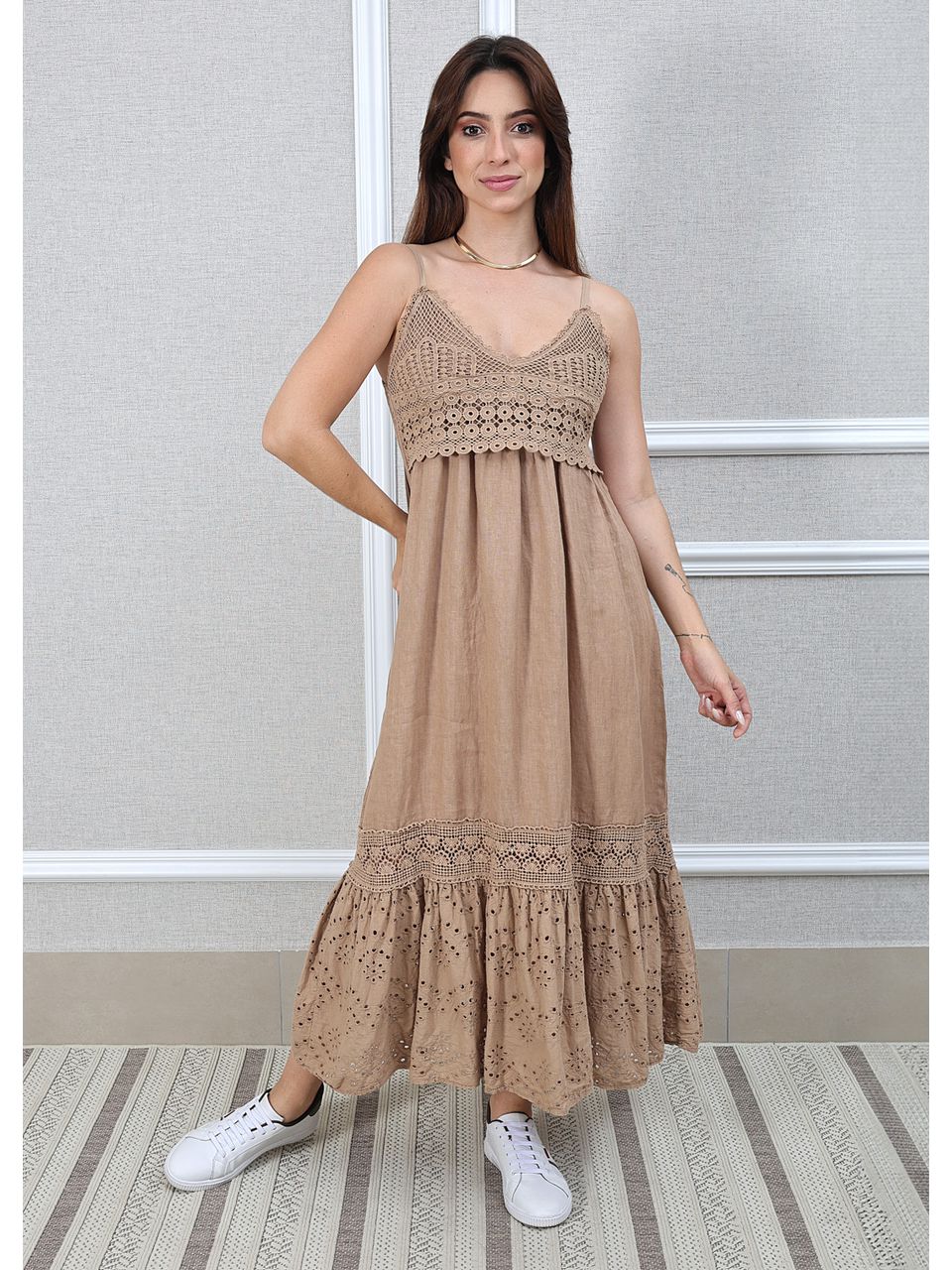 Vestido Francesca Linho Italiano Caramelo