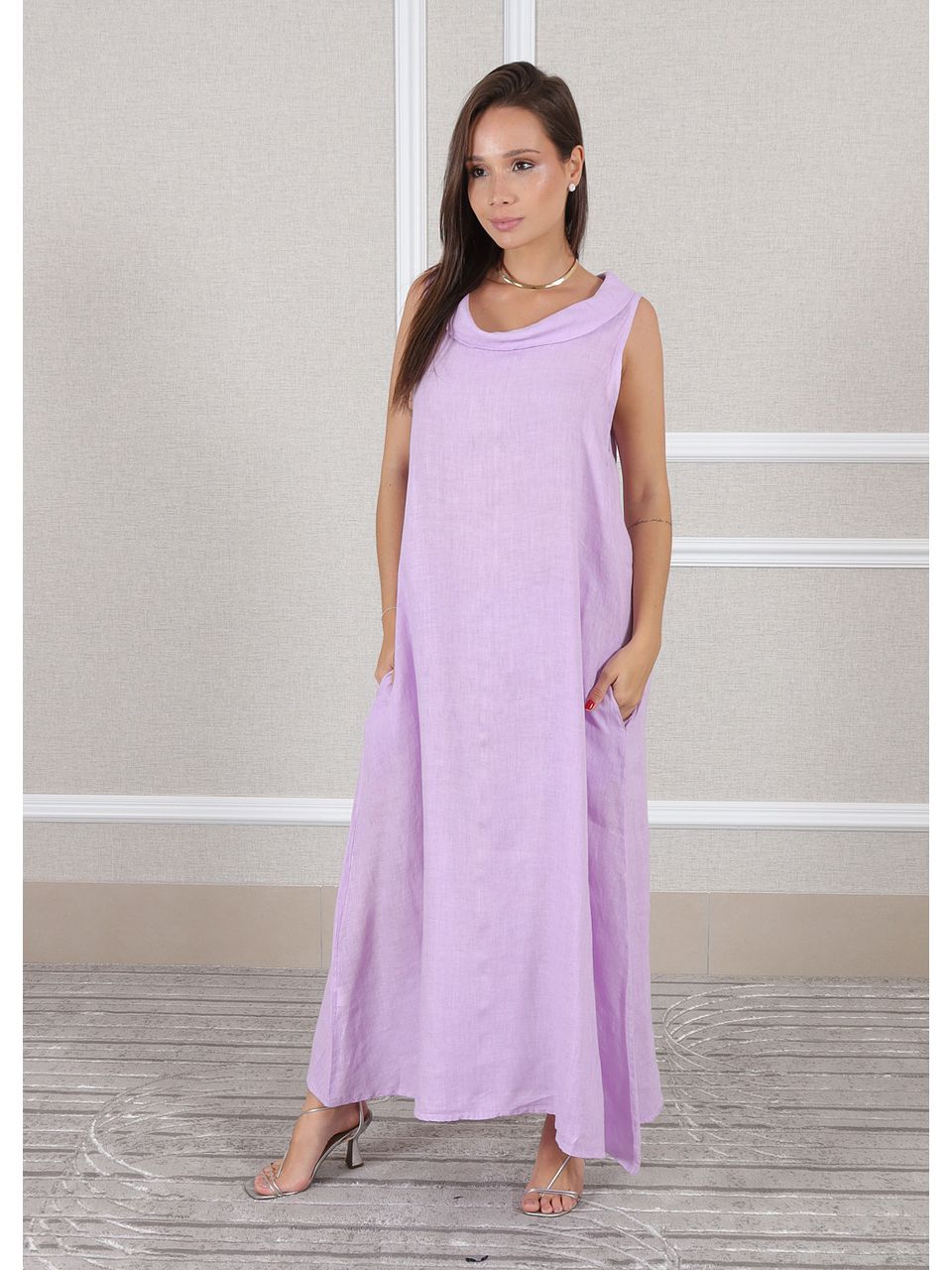 Vestido Elisa Linho Italiano Lilás